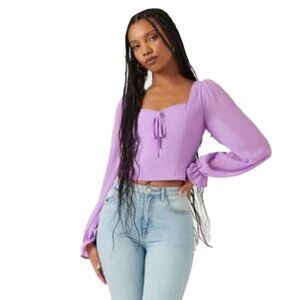 ❤️ 🆕 FOREVER 21 Chiffon Peasant-Sleeve Top Blouse Size S